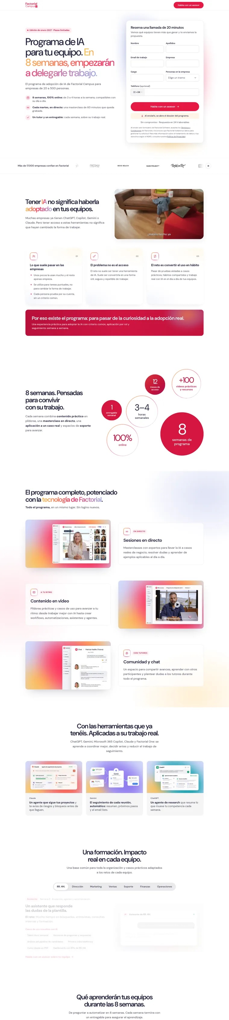 An AI programme for your team, a landing page Baker made for Factorial