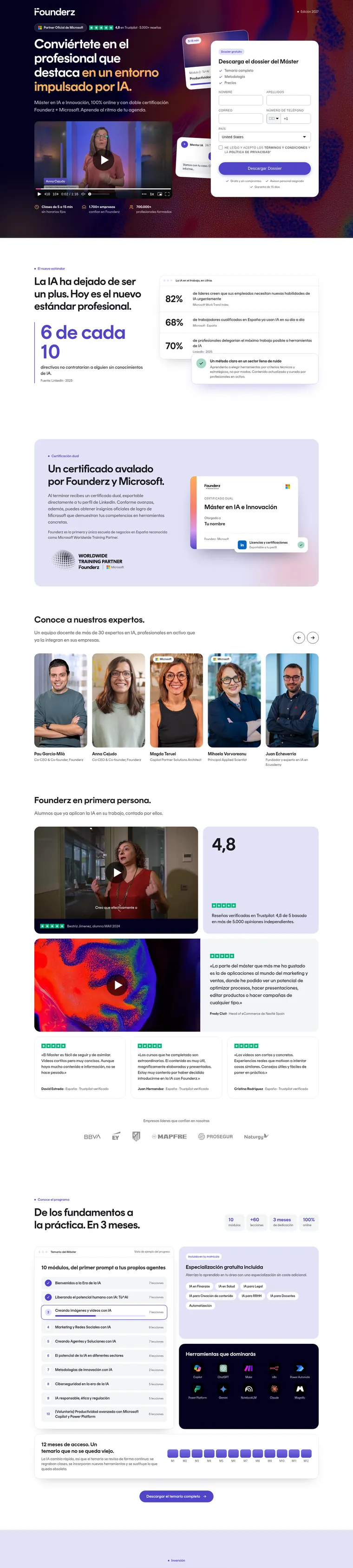Master's in AI and Innovation, a landing page Baker made for Founderz